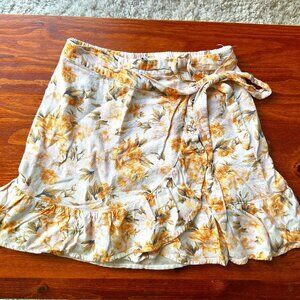 American Eagle Tie-Up Orange Floral Mini Skirt